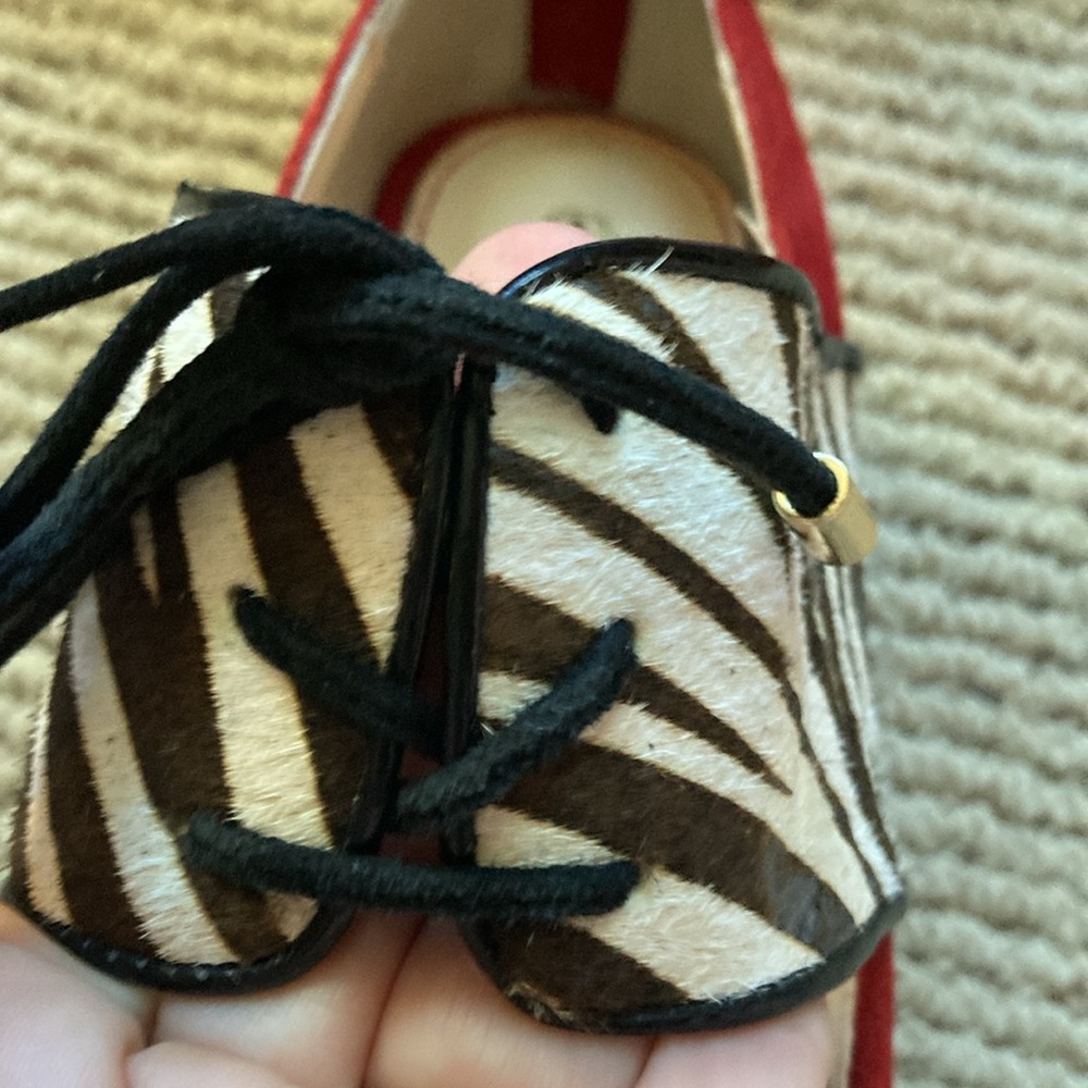 ISOLA Fire Red Suede Zebra Hair stilettos. Sexy and eye catching. Size 8 - Picture 6 of 9